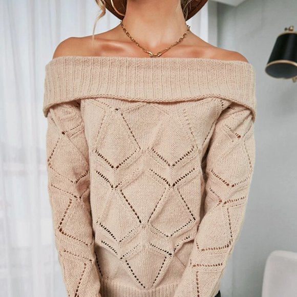 SHEIN Pointelle Off Shoulder Open Knit Sweater (size 6) - Picture 9 of 9